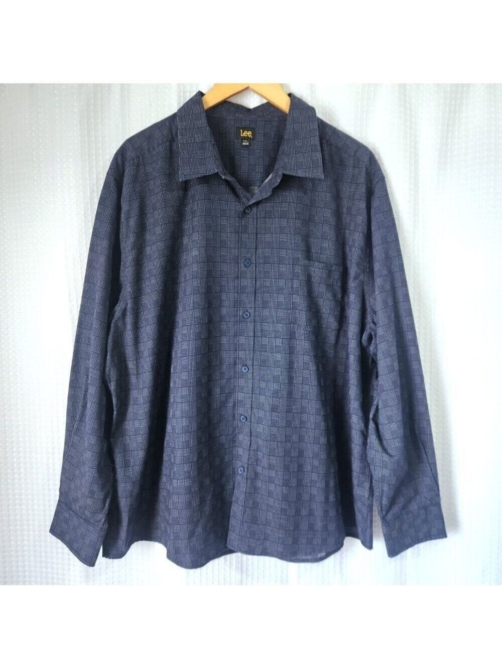 Lee Men’s XXL Button Up Shirt • Blue Check Long Sleeve Casual Cotton Top